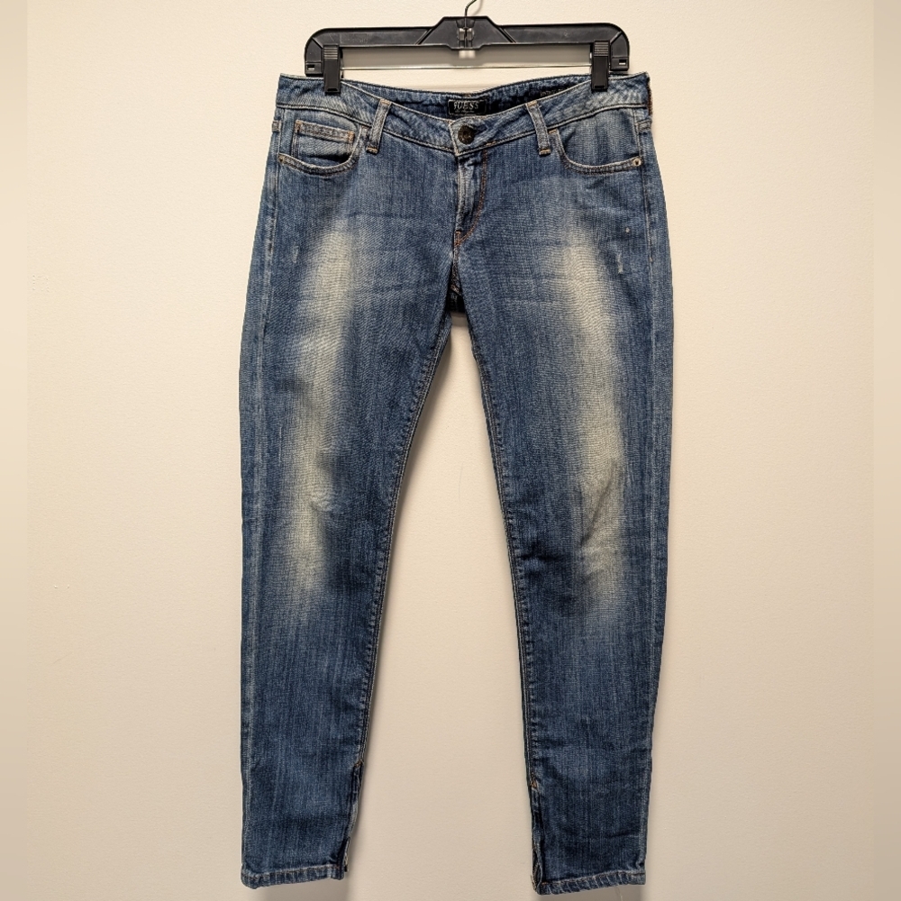 Guess Beverly Skinny Vintage Y2K Zipper Ankle Distressed Jeans Women's 30